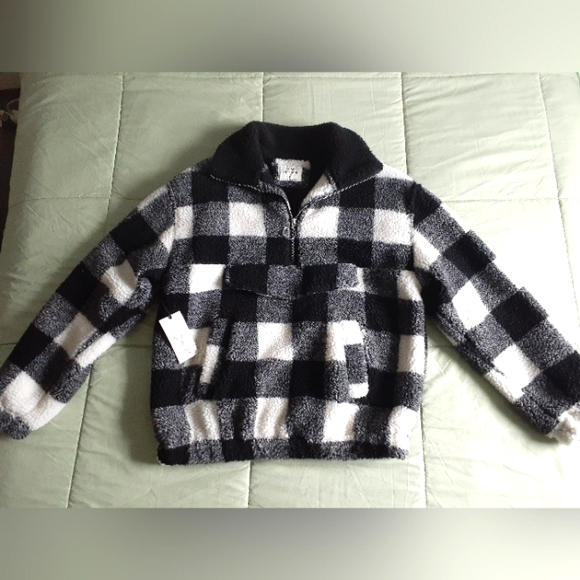 Fuzzy pullover checkered jacket - Picture 1 of 3
